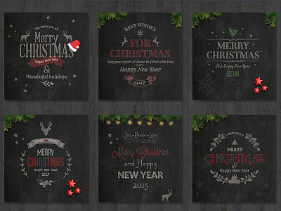 6 Christmas Chalk Cards black holiday card cards chalk card chalk effect chrismas invitation christmas card christmas eve