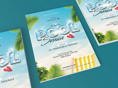 Pool Party Flyer 3d text beach flyer minimal photoshop template summer template