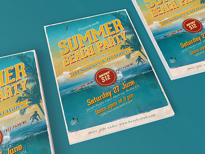 Retro Beach Party Flyer beach party event flyer party photoshop retro summer template vintage