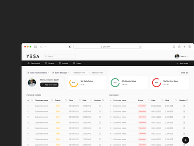 Sales management system - Tracking orders and installs company crm erp orders saas sales dashboard sales management system salesman tracking orders web application