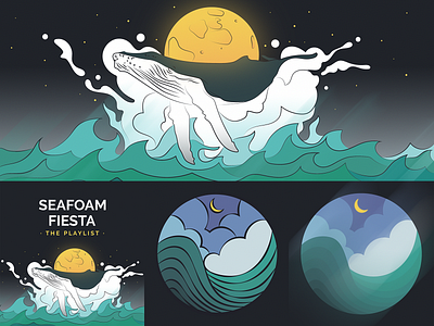 Seafoam Fiesta - Moon Whale art direction branding digital art digital design graphic design illustration logo product design vector