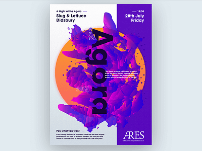 Ares Poster - 'A night at the Agora' abstract gradient illustrator poster production texture theatre typography