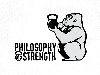 "Philosophy of Strength" Logo Design ape chimp darwin evolvered from boston gorilla kettlebell logolounge philosphy silverback silverback ape strength