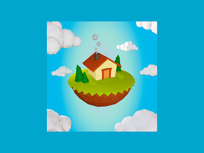 Low Poly House 🏡 3d blender clouds design house illustration island low poly lowpoly lowpolyart render tree
