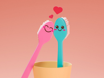 Kawaii Toothbrushes 💙 3d blender blender3d blue brush brushes cute design fanart illustration kawaii love pink render tooth brushes toothbrush toothbrushes turorial