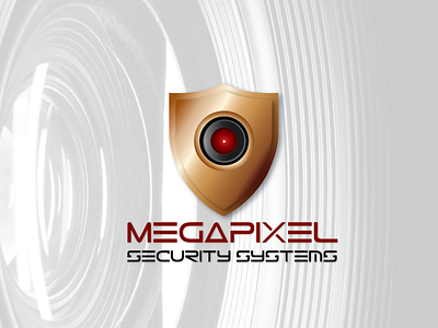 MEGAPIXEL 3d camera crest gold gradients lights logo security shadows shield