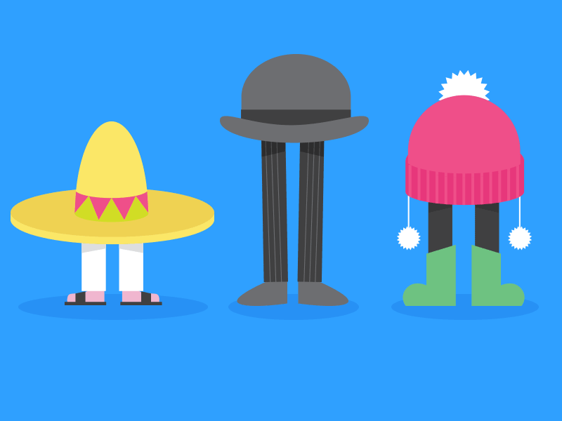 Party(ing) hats animation dance flat gif hats shadow tap vector walk