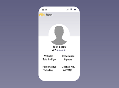 User Profile (Cab Driver) adobexd app dailyui design illustration logo pattern pravin jackson typography ui web website