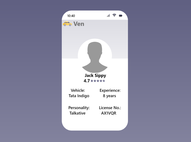 User Profile (Cab Driver) by VISHAL RAI on Dribbble