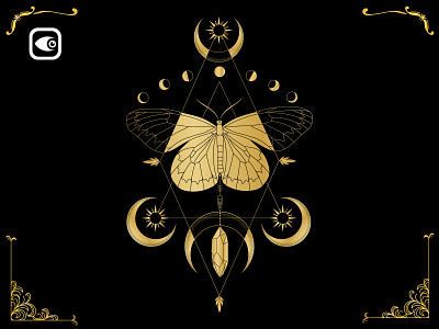 Mystery Butterfly alchemy design geometry golden black golden butterfly illustration luxury graphic elements moon spiritual vector