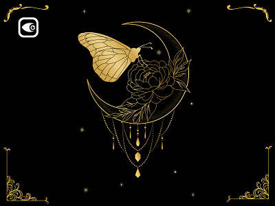 Butterfly on the Moon alchemy butterfly design floral geometry golden butterfly illustration luxury graphic elements moon mystery butterfly spiritual