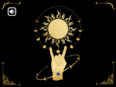 Hand and Sun geometry illustration luxury graphic elements moon
