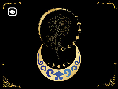 Mystery Rose with Moon design floral luxury graphic elements spiritual