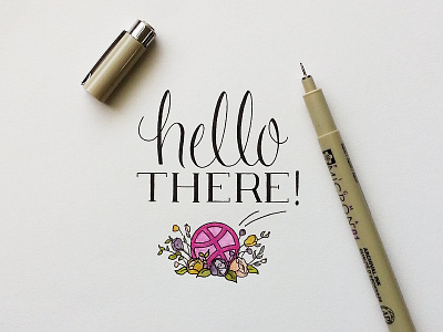 Hello there, Dribbble! debut hand lettering illustration lettering