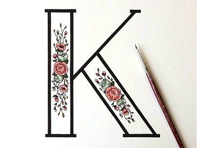 Floral K acrylic design drop cap exhibit floral hand lettering illustration lettering sign painting typography