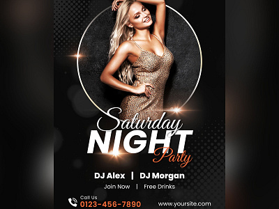 Saturday Night Party Flyer A4 Size Free Download PSD banner ad branding design flyer design flyer template freebies graphic design psd download psd mockup psd template