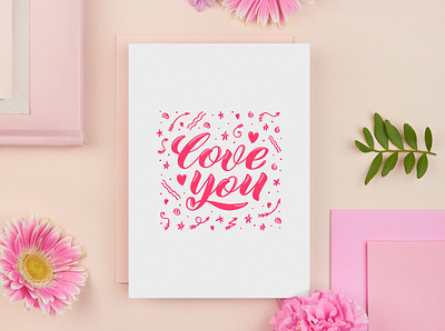 Lettering Love you for printing design doodle art greeting card hand drawn handlettering illustration lettering lettering art letters love you pink printing on textile red sublimation t shirt design valentines day wrapping paper