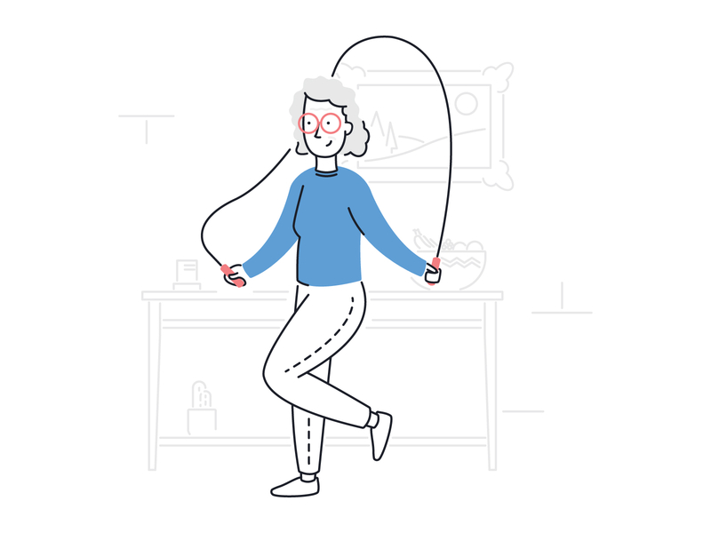 Staying Fit and Healthy elderly excercise fitness health illustration illustrator old old woman simple skipping woman