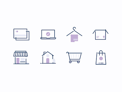 Shopping Icons bag box cards cart hanger home house icons iconset illustration illustrator laptop purple shop shopping shopping bag shopping cart simple small business towel