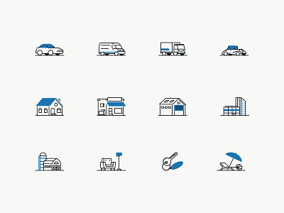 Insurance Icons business car classic car commercial contents corporate farm home icons illustration illustrator insurance renters simple travel truck ui illustration van warehouse