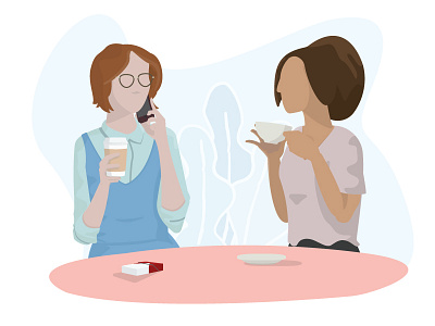 Having Coffee? coffee digital art dublin illustration illustrator ireland phone simple ui vector vector art women