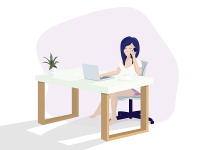 Working From Home chair desk home office illustration laptop phone plant vector vector art woman working