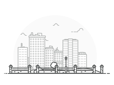 City Scape buildings city icon illustration illustrator line art logo park simple trees ui vector