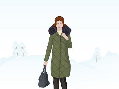 Cold Winter Walk digital art illustration illustrator trees vector vector art walking winter woman