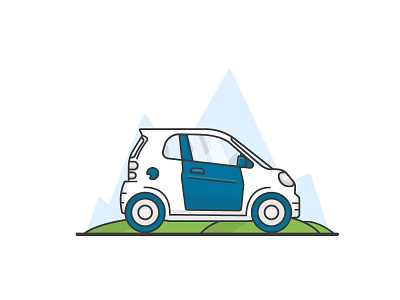 Smart Car Illustration blue car green icon illustration line art mountains simple smart car ui illustration