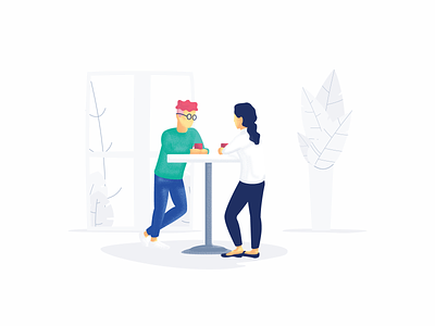 Meet up have a chat chat coffee coffee shop freelance illustration man plants potted plants tea ui illustration woman work together
