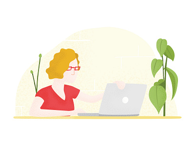 Shutting down brushes desk illustration illustrator laptop plants shutting down texture ui illustration waiting woman