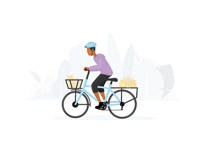 Courier fun bicycle bike bush courier cycling delivery illustration illustrator man package plants purple safety ui illustration