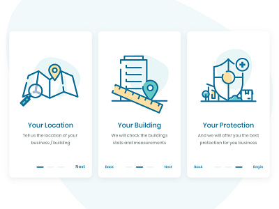 Insurance On Boarding branding building business icons illustration illustrator insurance map onboarding outline shield simple typography ui ui illustration