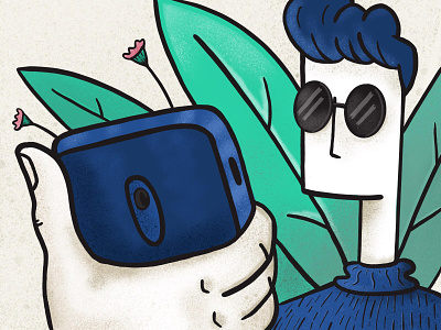Feeling Cute cool illustraion man navy plants procreate selfie sunglasses texture ui illustration
