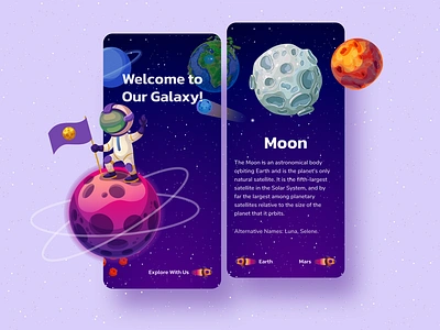 Galaxy Planet App astronomy astronout color design earth galaxy illustration mobile design mobile ui moon planet planet earth stars ui uidesign uiux