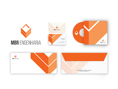 MBR Engenharia - Visual Identity block branding card construction cover envelope logo orange paper print square vector