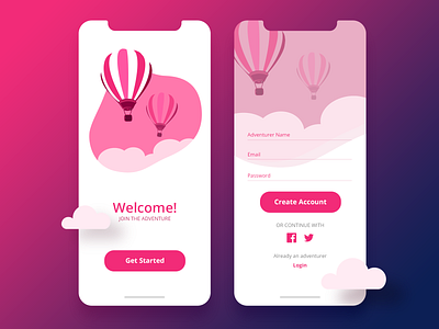 Join the adventure! account color design dribbble dribbbleshot illustration landingscreen login mobile app mobile ui registration page sign up ui uidesign vector welcome screen