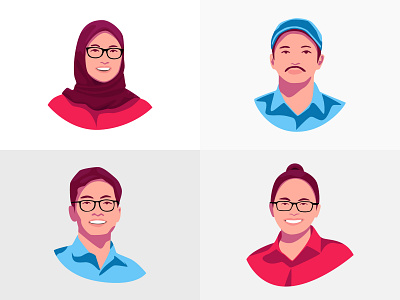 Face Illustration Avatar avatar avatar design avatar icons avatardesign avatars blue boys girls illustration minimalism minimalist muslimah red vexel vexel art vexelart