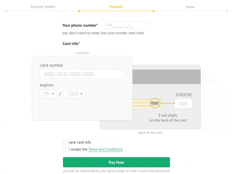 Payment screen interface payment web