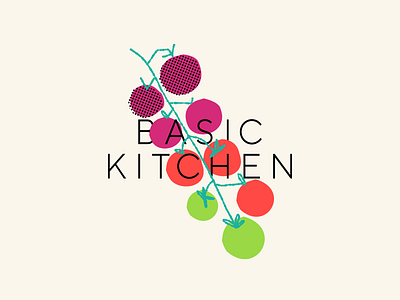 Basic Kitchen branding cherry tomatoes no thanks restaurant tomatoes vine wordmark