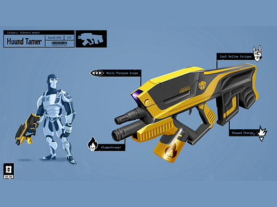 The Hound Tamer clip studio paint concept art digital art gun guns illustration inkandbees prop design props sci fi weapon design
