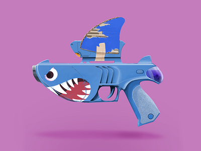 Shark Shooter clip studio paint concept art digital art gun guns illustration inkandbees pink and blue sci fi shark weapon