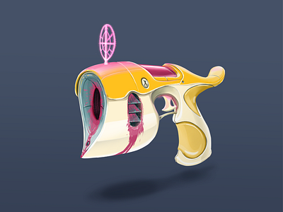 Banana Split n' Plasma Spit clip studio paint concept art digital art gun guns illustration inkandbees pink props sci fi weapons yellow