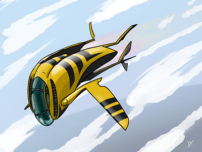 Yellow Jacket Racer clip studio paint concept art digital art hornet illustration inkandbees jet sci fi spaceship vehicle design yellow jacket