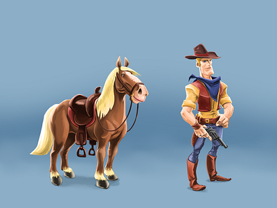 Horse and Rider casual game character character design clip studio paint concept art cowboy design digital art horse illustration inkandbees mobile game design mobile game ui