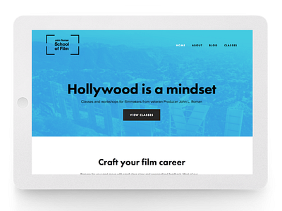 Homepage for JR School of Film blue film homepage landing page