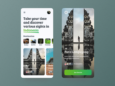 Discover new places | Indonesia app apps design green hijau indonesia minimal tourism tourist travel typography ui ux wisata wonderfull