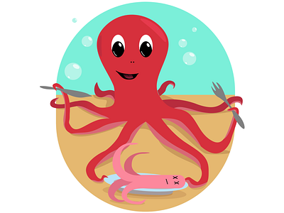 Octopus breakfast illustration octopus sand sausage vector water