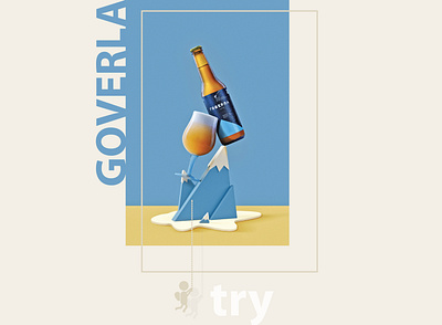 Beer Goverla 3dmodelling 3dsmax advertasing artwork beer collage design glass glass bottle graphicdesign mountain retouch