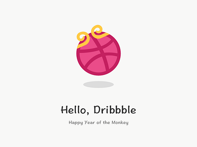 Hello, Dribbble 2016 dribbble guku hello monkey newyear pink raventech